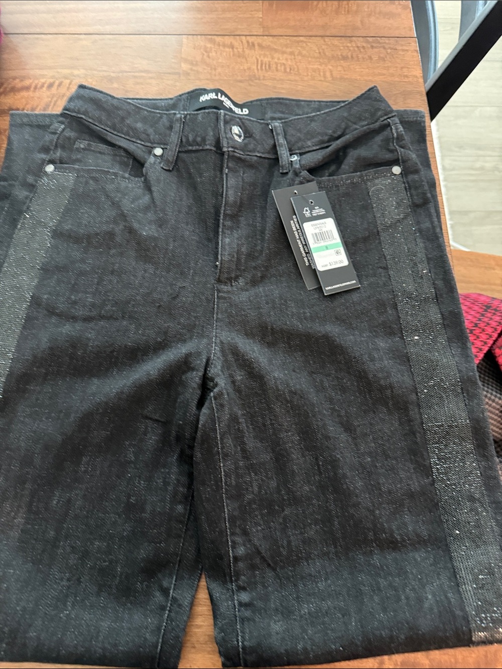 Karl Lagerfeld Black Straight-Leg Jeans with Glitter Side Trim